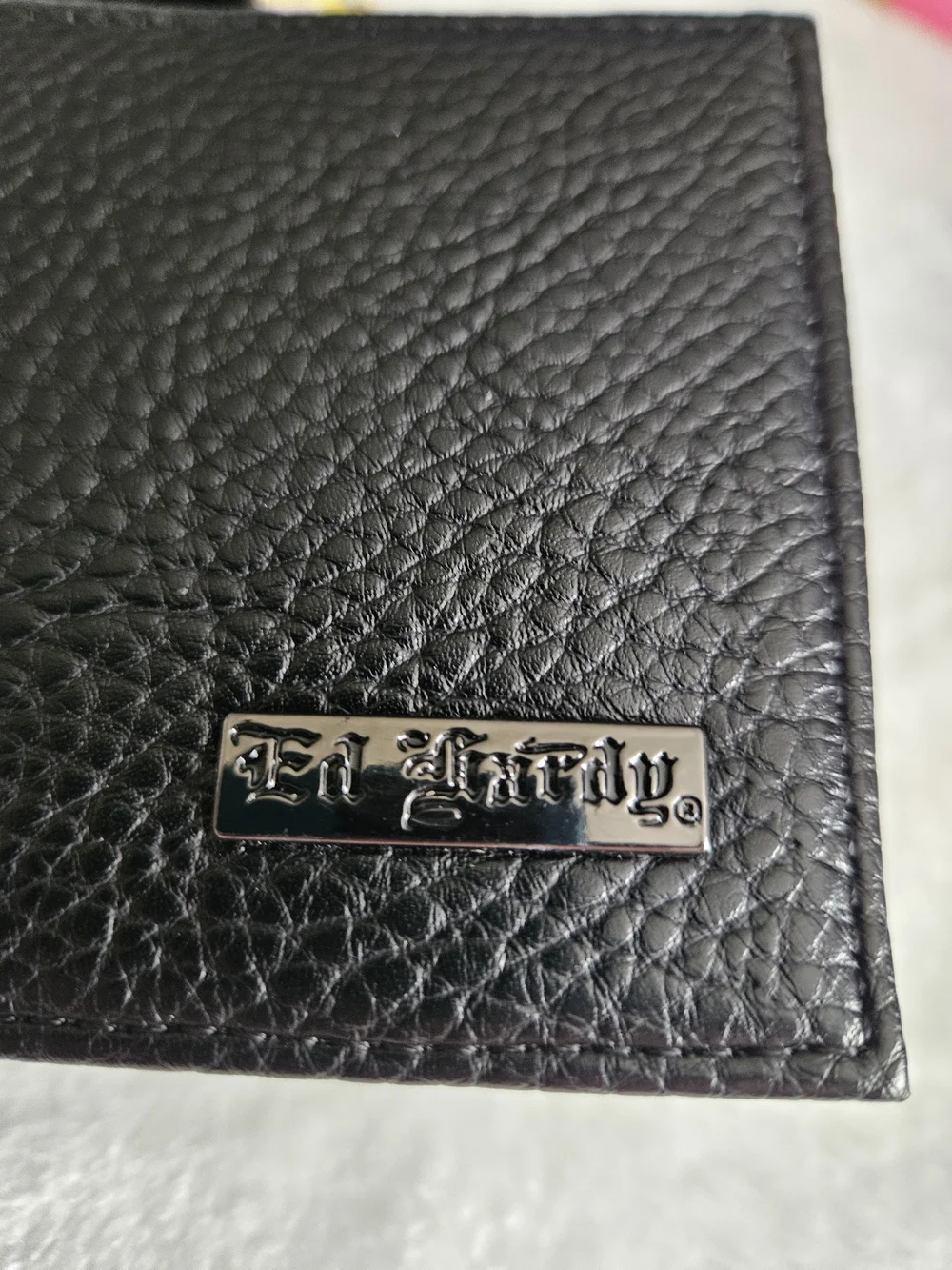 Ed Hardy Black Pebbled Leather Bi-Fold Wallet With Gift Case